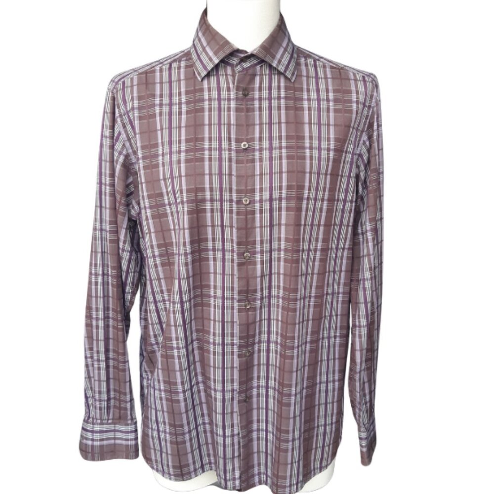 Harry Rosen SZ M Purple Plaid Lightweight Cotton LS Men's Button Up Shirt